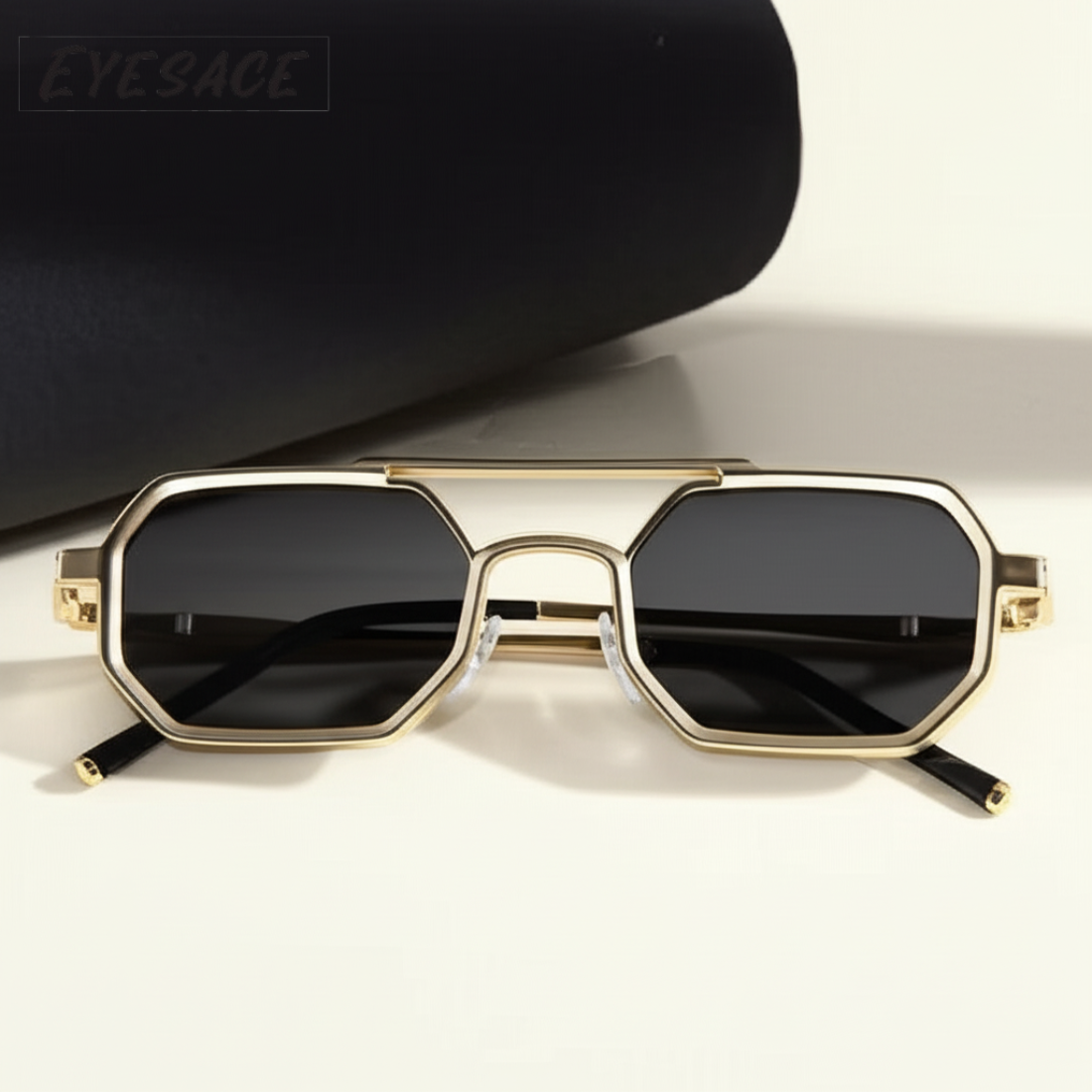 Eyesace® Commando Gold Black Edition Octagon/Hexagon Full Metal Sunglasses