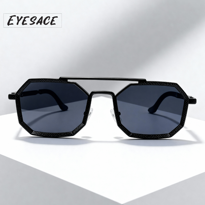 Eyesace® Commando Jet-Black Edition Octagon/Hexagon Metal Sunglasses