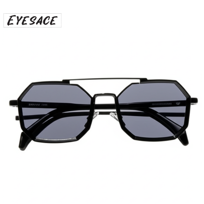 Eyesace® Commando Jet-Black Edition Octagon/Hexagon Metal Sunglasses