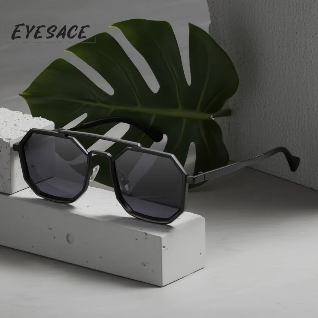 Eyesace® Commando Jet-Black Edition Octagon/Hexagon Metal Sunglasses