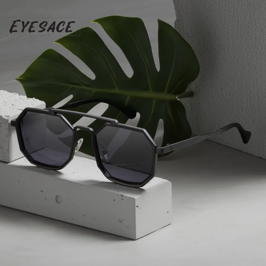 Eyesace® Commando Jet-Black Edition Octagon/Hexagon Metal Sunglasses