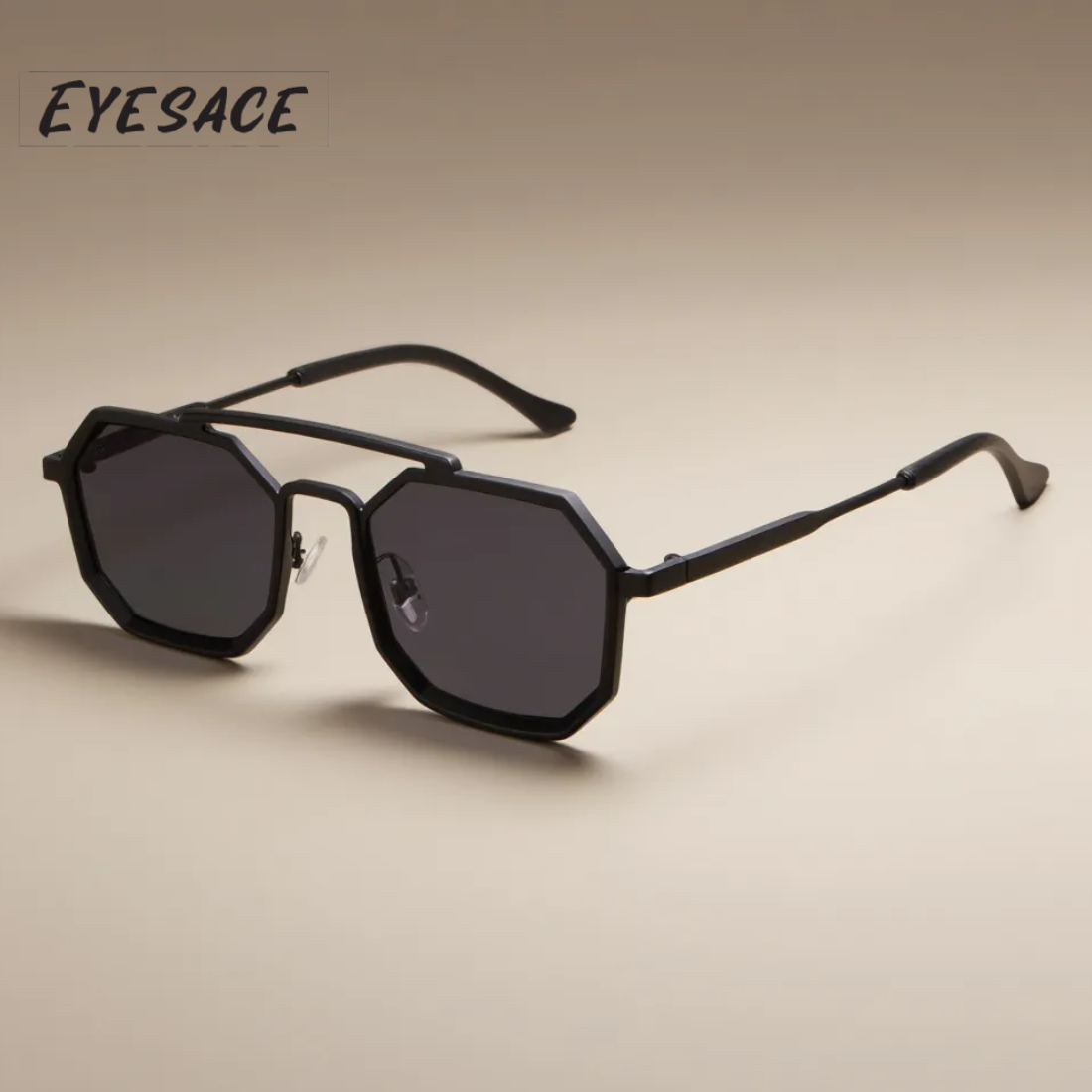 Eyesace® Commando Jet-Black Edition Octagon/Hexagon Metal Sunglasses