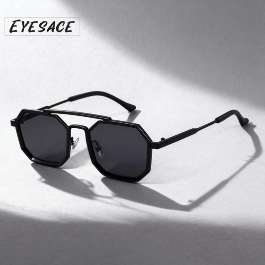 Eyesace® Commando Jet-Black Edition Octagon/Hexagon Metal Sunglasses