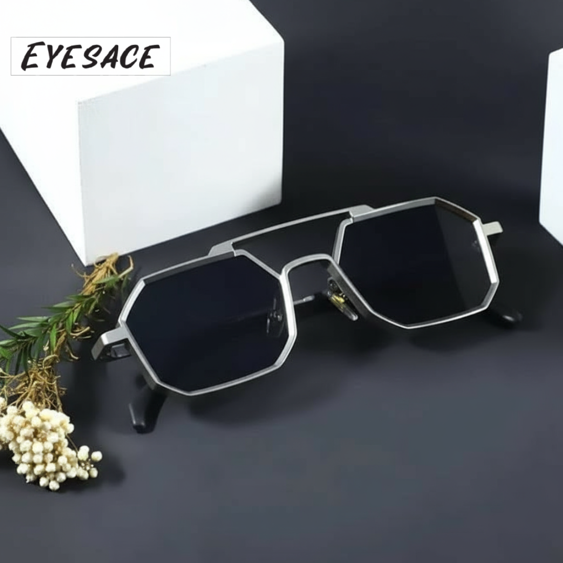 Eyesace® Commando Silver Black Edition Octagon Sunglasses
