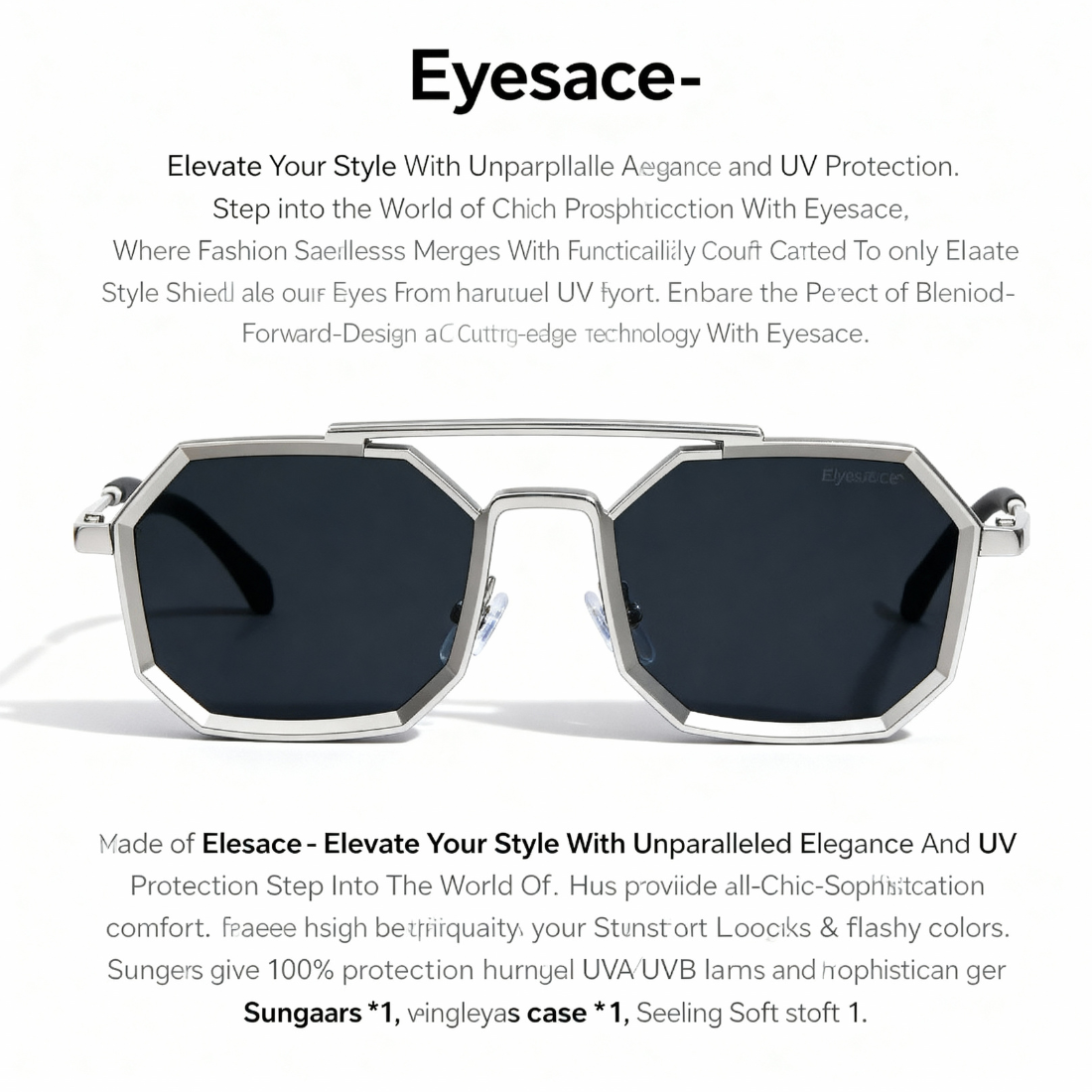 Eyesace® Commando Silver Black Edition Octagon Sunglasses