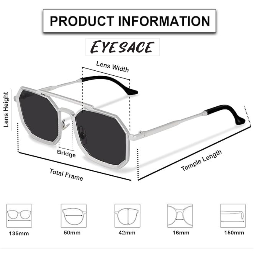 Eyesace® Commando Silver Black Edition Octagon Sunglasses