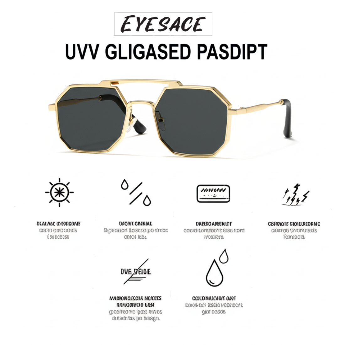 Eyesace® Commando Gold Black Edition Octagon/Hexagon Full Metal Sunglasses
