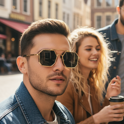 Eyesace® Commando Gold Black Edition Octagon/Hexagon Full Metal Sunglasses