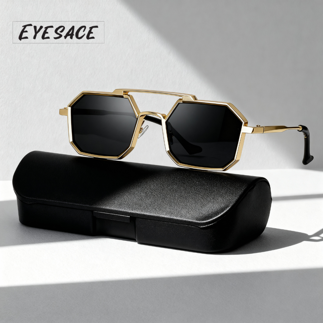 Eyesace® Commando Gold Black Edition Octagon/Hexagon Full Metal Sunglasses
