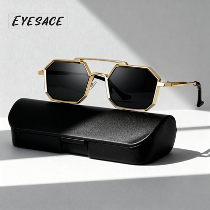 Eyesace® Commando Gold Black Edition Octagon/Hexagon Full Metal Sunglasses