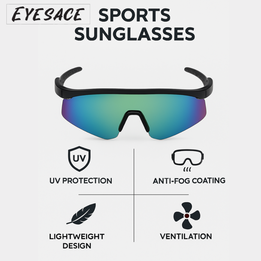 Sports Sunglasses for Unisex Youth IPLCricket Baseball Fishing Cycling Running Golf Mountain Bike Goggles Glasses UV400 Protection | Sport Sunglasses Cycling MTB Running Ski Golf Sport Sunglasses Removable Sport Prescription Glasses By Eyesace®