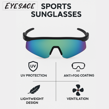 Sports Sunglasses for Unisex Youth IPLCricket Baseball Fishing Cycling Running Golf Mountain Bike Goggles Glasses UV400 Protection | Sport Sunglasses Cycling MTB Running Ski Golf Sport Sunglasses Removable Sport Prescription Glasses By Eyesace®