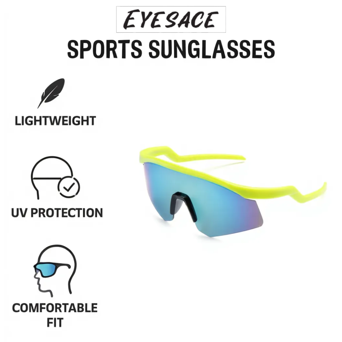 Sports Sunglasses for Unisex Youth IPLCricket Baseball Fishing Cycling Running Golf Mountain Bike Goggles Glasses UV400 Protection | Sport Sunglasses Cycling MTB Running Ski Golf Sport Sunglasses Removable Sport Prescription Glasses By Eyesace®