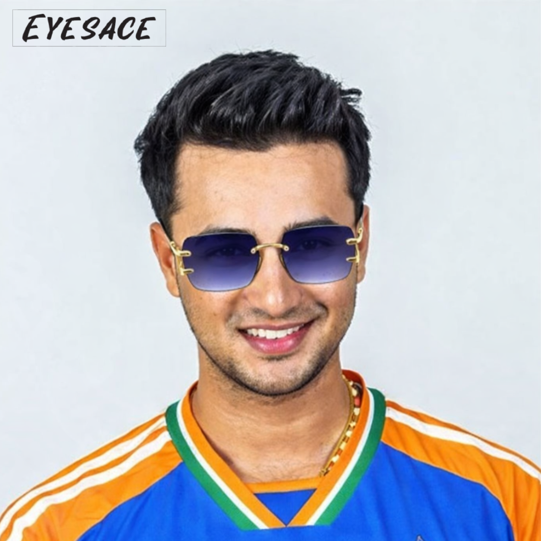 Abhishek Sharma ✨🖤 Gold & blue — a combo that speaks luxury and power.  Eyesace Sunglasses adding that perfect royal touch. Every look sharper, every moment premium. 😎  Not just style… it’s a signature.  🕶️ Eyesace Sunglasses
