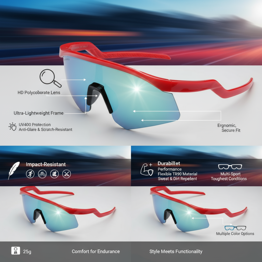 Sports Sunglasses for Unisex Youth IPLCricket Baseball Fishing Cycling Running Golf Mountain Bike Goggles Glasses UV400 Protection | Sport Sunglasses Cycling MTB Running Ski Golf Sport Sunglasses Removable Sport Prescription Glasses By Eyesace®