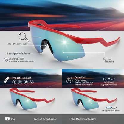 Sports Sunglasses for Unisex Youth IPLCricket Baseball Fishing Cycling Running Golf Mountain Bike Goggles Glasses UV400 Protection | Sport Sunglasses Cycling MTB Running Ski Golf Sport Sunglasses Removable Sport Prescription Glasses By Eyesace®