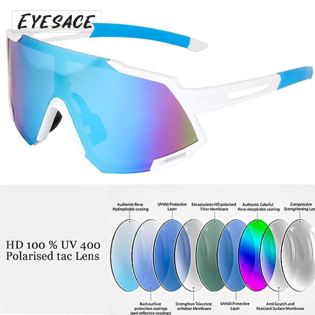 Polarized Sports Sunglasses for Unisex Youth IPLCricket Baseball Fishing Cycling Running Golf Mountain Bike Goggles Glasses UV400 Protection | Sport Sunglasses Cycling MTB Running Ski Golf Sport Sunglasses Removable Sport Prescription Glasses By Eyesace®