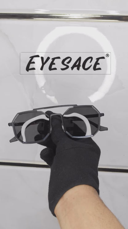 Eyesace® Commando Jet-Black Edition Octagon/Hexagon Metal Sunglasses