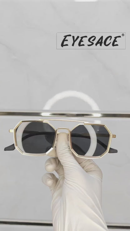 Eyesace® Commando Gold Black Edition Octagon/Hexagon Full Metal Sunglasses